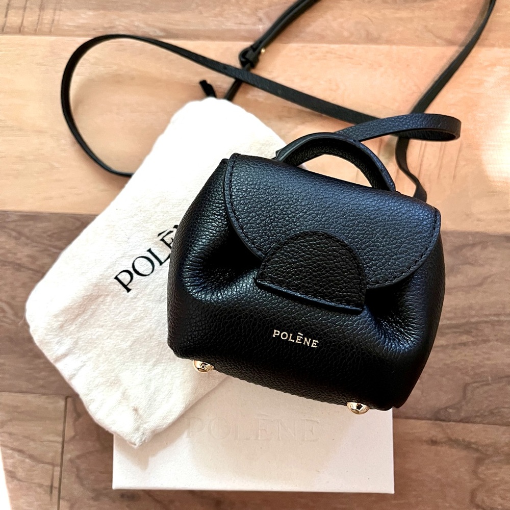 Polène Numero Un Micro bag, black textured.